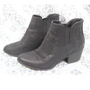 Global Win Black Western Embroidered Ankle Boots Block Heel 21YY01 Womens 8